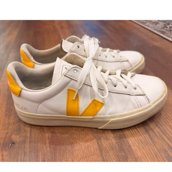 VEJA Campo Logo Leather Sneakers White Yellow Women’s Size 8 - Picture 4 of 9